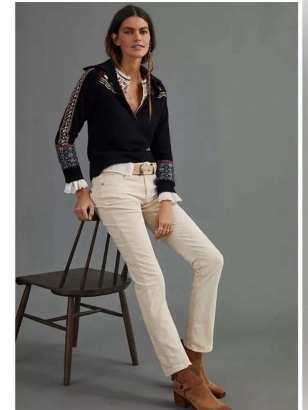 Anthropologie Pilcro Cream Slim Ankle-Length Corduroys, NWT